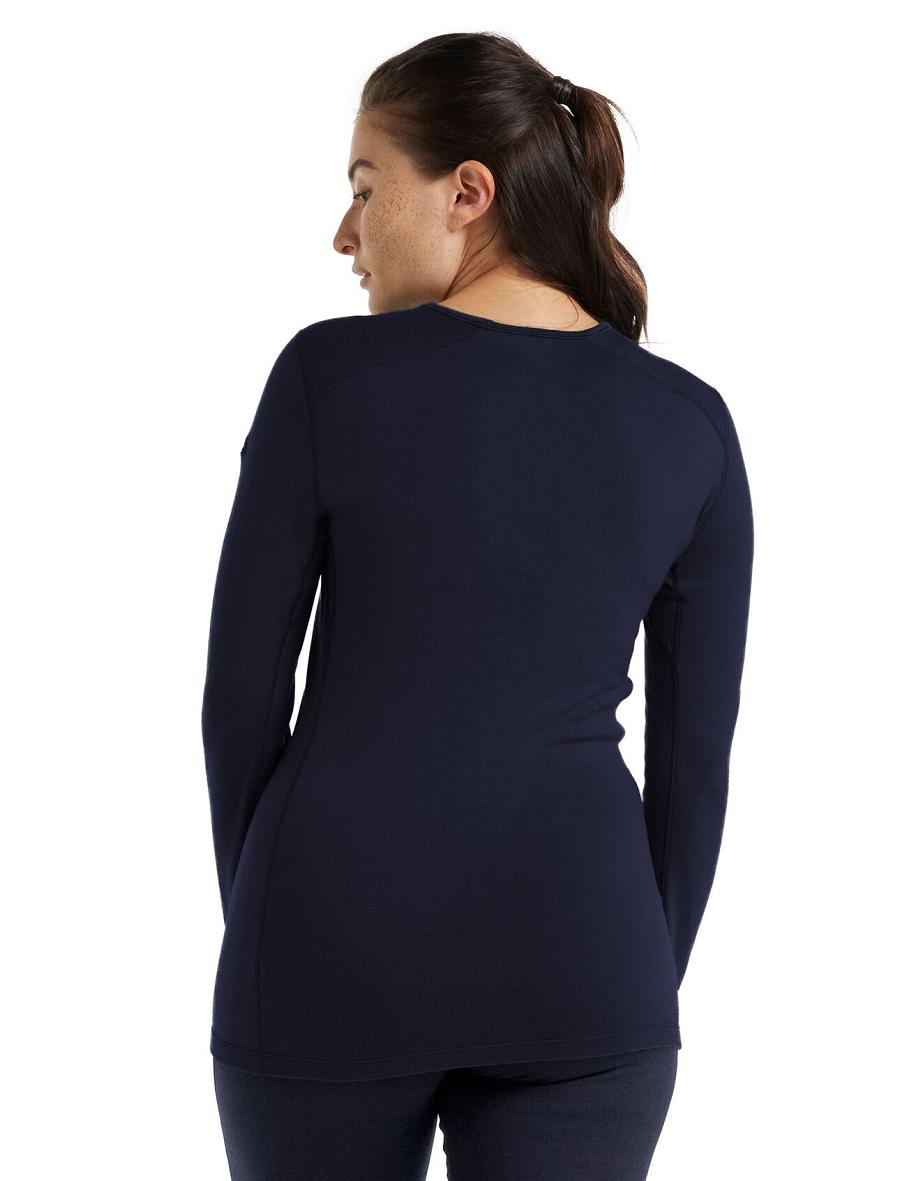 Women's Icebreaker Merino 260 Tech Long Sleeve Crewe Thermal Top One Piece & Sets Midnight Navy | CA 1186MQZA